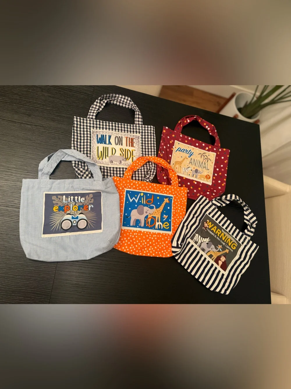Handmade Totes Bundle of (5) Kids Totes Jungle Safari Zoo Theme Party Favors